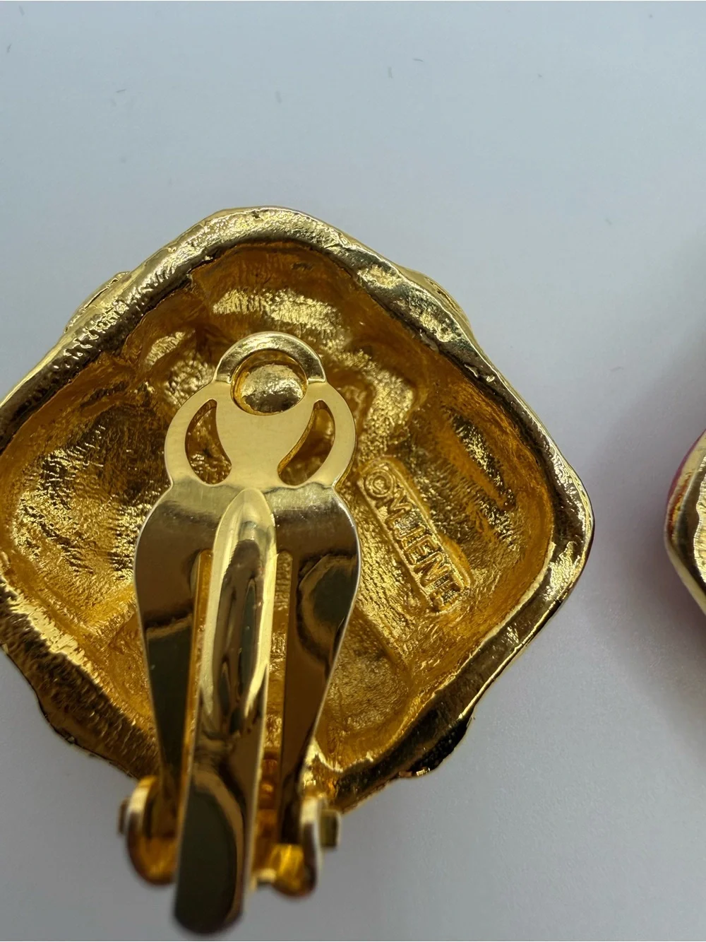 Vintage M. Jent Signed Red Enamel Gold Tone Clip-On Statement Earrings
